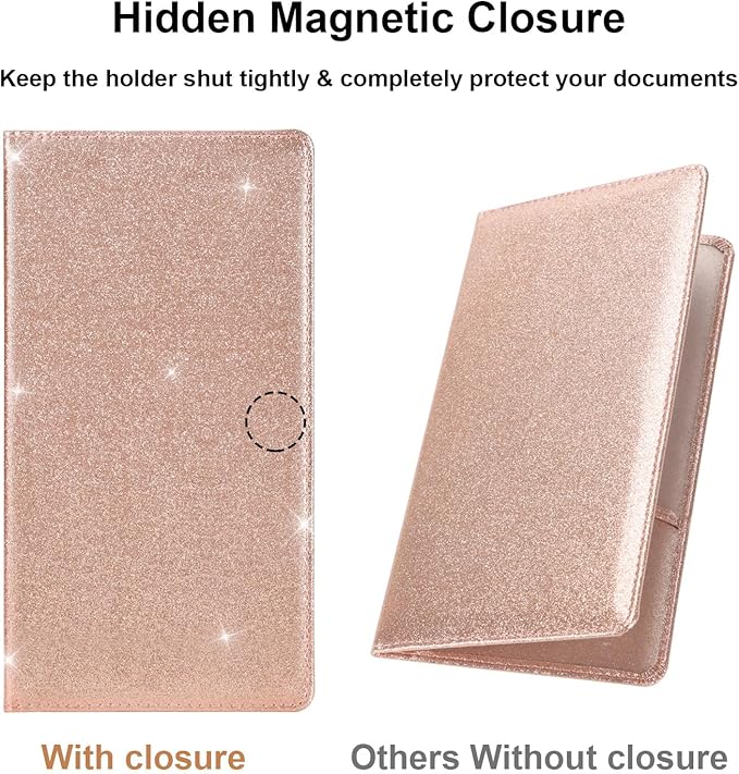 Cacturism Car Registration and Insurance Holder, Car Accessories Vehicle Glove Box Car Organizer Men Women Wallet Case with Magnetic Shut for Cards, Essential Document, Driver License, Bling Rose Gold