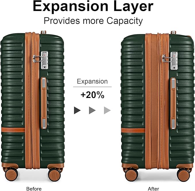 Joyway Luggage Set 7 Piece Suitcase Sets with Spinner Wheel,Hardside Expandable Travel Laggage with TSA Lock(18/20/24/28 Green)