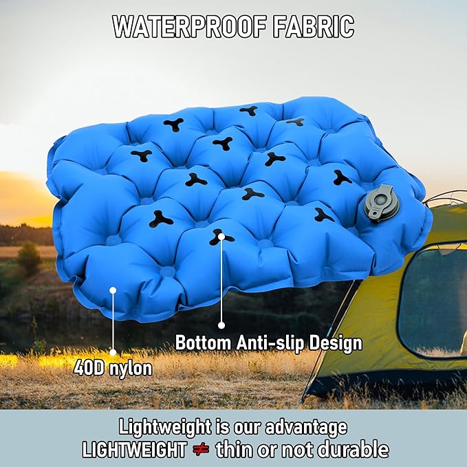 Inflatable Seat Cushion, Lightweight Stadium Seat Pad, Travel Air seat Cushion Anti-Slip for Airplane, Hiking, Climbing, Home and Camping,Blue