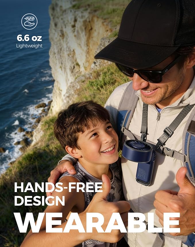 Diveblues Portable Handheld Fan, 7.4m/s High Speed Turbo Fan, 180° Foldable 4-in-1 Personal Neck Fan Integrated Carabiner Clip, 100 Speed Stepless Control, USB-C Rechargeable, 12H Battery, Fanzy D6036