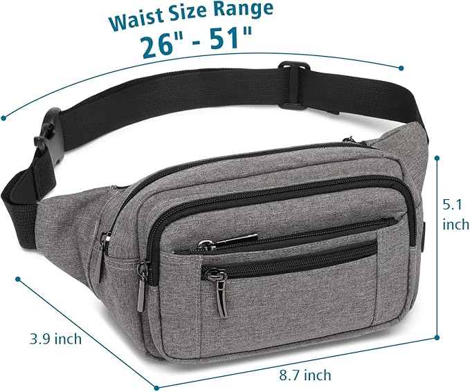 Packism Fanny Packs for Women Men - 6 Pockets Large Crossbody Waist Bag with Adjustable Strap Belt Bag for Travel Running Hiking