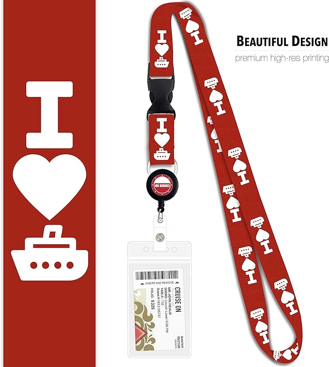 Cruise On Cruise Lanyard for Ship Cards – 2-Pack Retractable Badge & Waterproof Key Card Holder for Ship Cards – Cruise Essentials 2026-2027, Perfect for Travel & Vacation (Red)