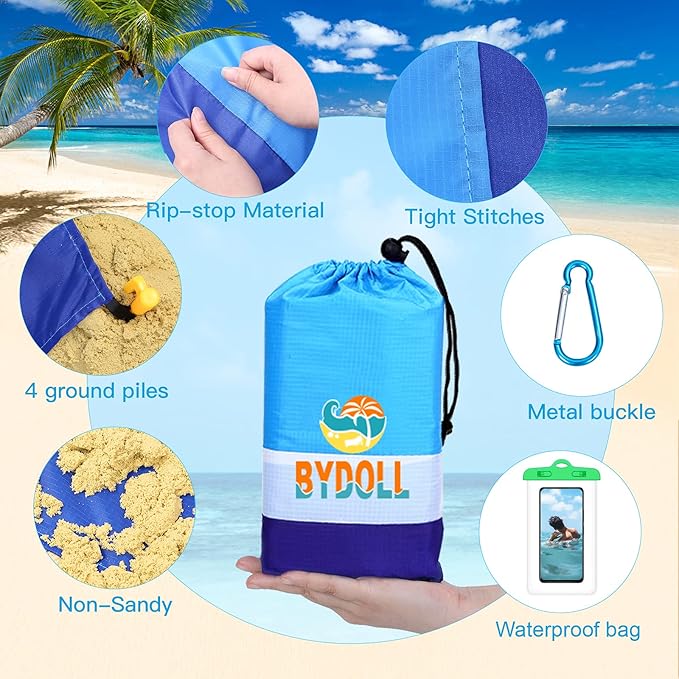 BYDOLL Beach Blanket 10'X9' Waterproof Sandproof Suits1-8 Adults Oversized Lightweight Large Blanket Picnic Mat for Beach Sand Free Travel Camping Hiking Picnic