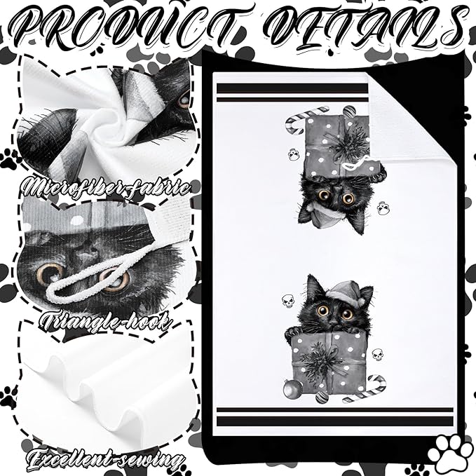 Bencailor 6 Pcs Gothic Kitchen Towels Black Cat Skull Dish Hand Towels Goth Tea Washcloth for Gothic Party Gifts Bathroom Kitchen Goth Decor, 24 x 16''