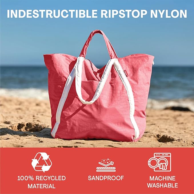 Bodysurf Beach Bags Waterproof Sandproof - Packable Foldable Nylon Zipper Tote Bag for Travel Lightweight, Pool, Boat, Cruise