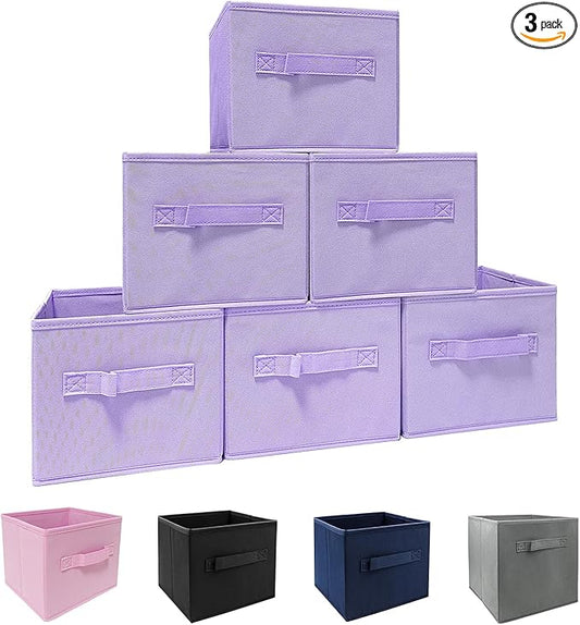 purple storage bins [6 Pack] 9.0"x7.5"x7.5",Mini Storage Box Fabirc Foldable Closet Toy Organizer Collapsible Cloth