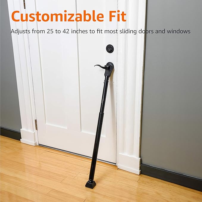 Amazon Basics Door Security Bar, 25-45 inch Adjustable, Security Door Stopper, for Home, Apartment, Hotel, Travel, Black, 1-Pack