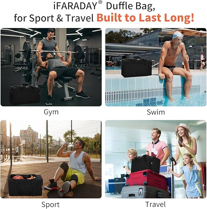 iFARADAY 40L Gym Bag for Men - 20 inch Sport Duffle Bag with Side Pocket, Two-Tone Design for Basketball, Football, Workout - Camo