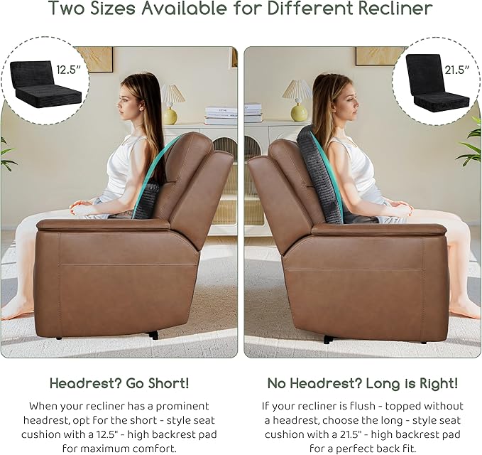 HIGOGOGO Corduroy Recliner Chair Cushion with Lumbar Support Pillow Soft Non-Slip 4" Thick Seat Pad Prevent Buttocks & Back Pain in Seniors (Black, 21" Backrest)