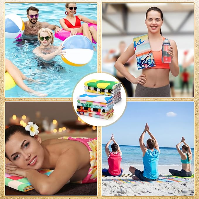 Newwiee 12 Pieces Microfiber Beach Towel Set Quick Dry 59 x 27.5 Inch Lightweight Bulk Colorful Soft Absorbent Pool Towel for Adults Travel Beach Swimming Supplies (Lighthouse)