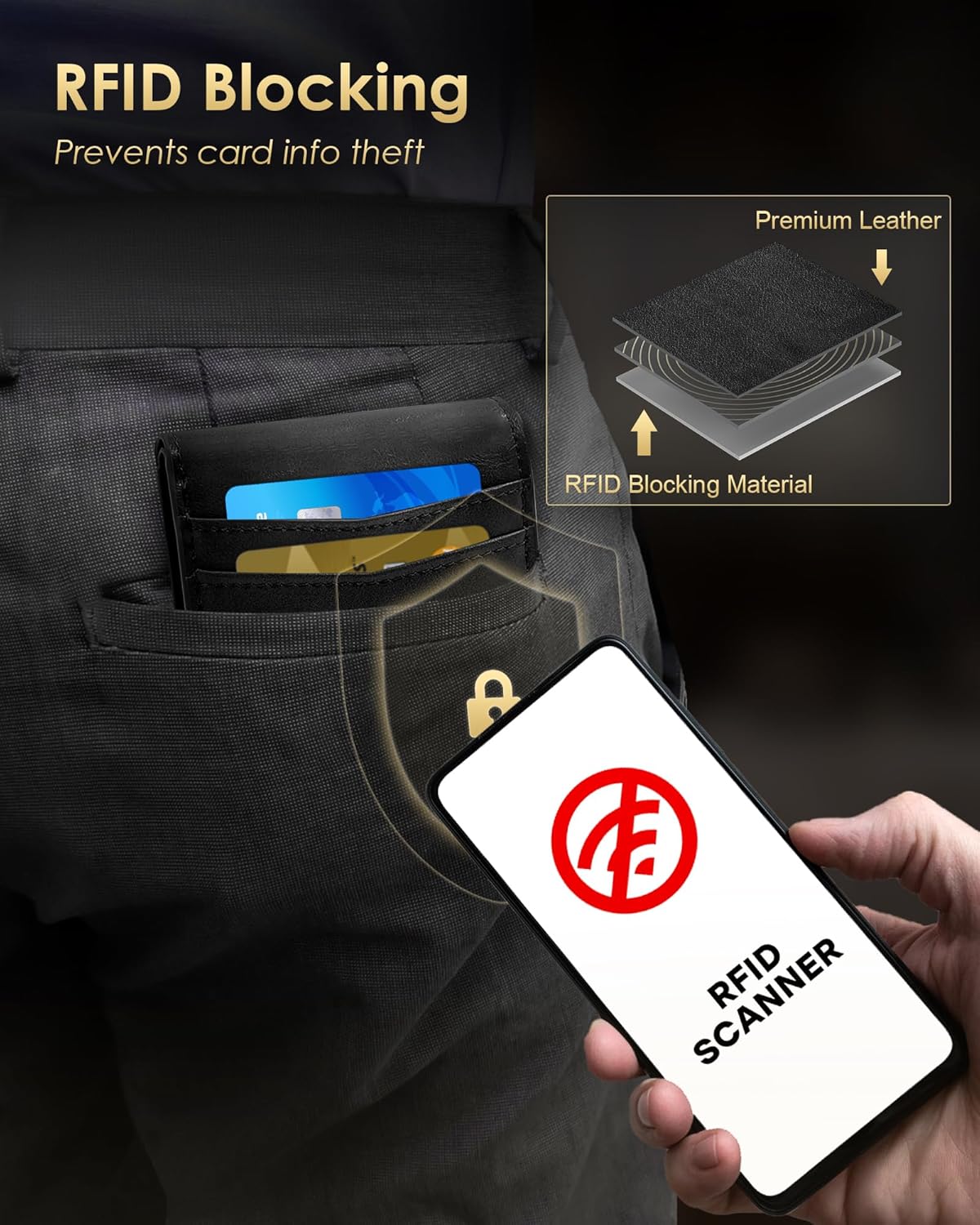 Wallet for Men - RFID Blocking [Functional & Practical] Bifold Slim Minimalist Credit Card Holder Pop Up Metal Case with Cash Slot, Front Pocket with ID Window, Gift Boxed (BLACK)