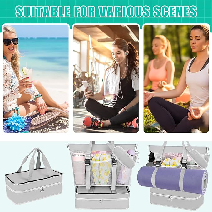 SelfTek Beach Tote Bag with Cooler compartment, Waterproof Sandproof Daily Pool Swim Travel Essentials