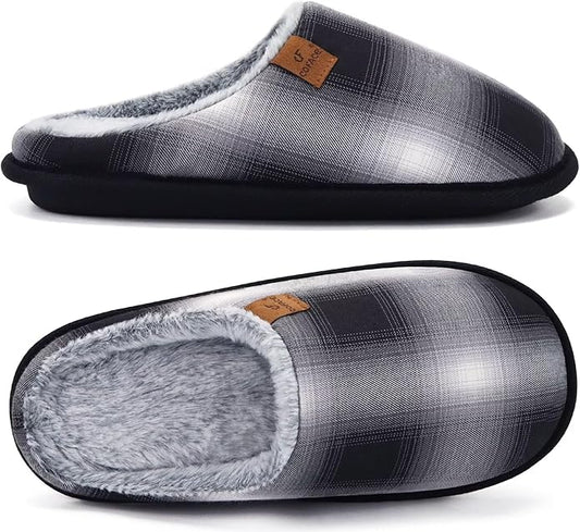 COFACE Mens Cozy Memory Foam Scuff Slippers Casual Slip On Warm House Shoes Indoor/Outdoor Sandal Slippers With Arch Support Rubber Sole Size 7-15