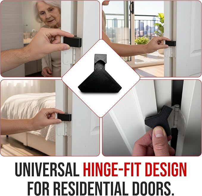 Premium ABS Plastic Residential Door Stopper (2-Pack) Finger-Safe, Wedge Over-The-Hinge Door Holder for Homes- USA Made Door Stopper Ideal for Kitchens, Laundary, Bedrooms & Home Offices