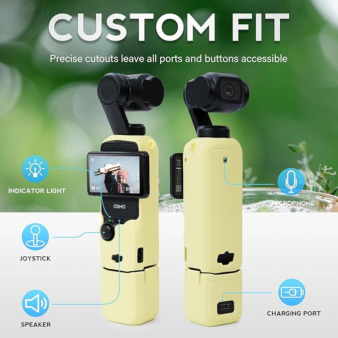 Protective Case for DJI Osmo Pocket 3 / Xtra Muse Camera, Soft Silicone Grip Cover with Screen Protection & Mic, Lightweight, Anti-Scratch, for Travel, Vlogging, Daily Filming – Yellow