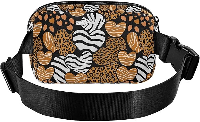 Leopard Zebra Print Heart Fanny Pack for Women Men Water Resistant Fashion Waist Packs with Adjustable Strap Belt Bag for Travel Workout Jogging Hiking 21219451