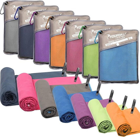 SYOURSELF 2 Pack Microfiber Camping Towel, Quick Dry Towel, Soft Absorbent Compact Travel Gym Workout Sweat Towel for Beach Yoga Swim Travel Camping Hiking Backpack Essentials (S:32"x16")