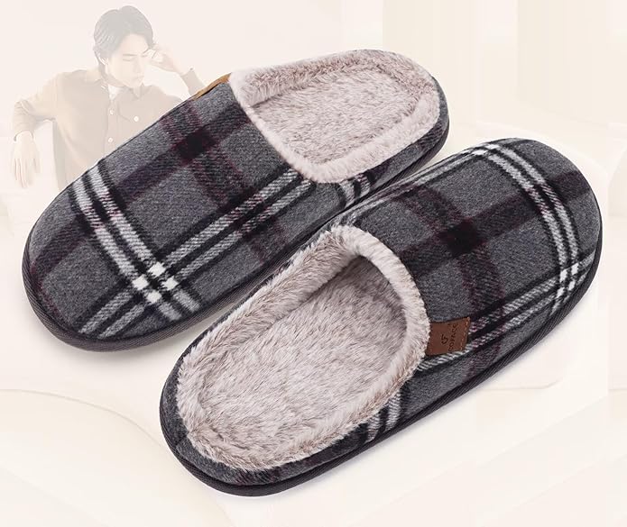 COFACE Mens Cozy Memory Foam Scuff Slippers Casual Slip On Warm House Shoes Indoor/Outdoor Sandal Slippers With Arch Support Rubber Sole Size 7-15