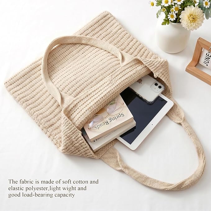 SUOSDEY Crochet Mesh Beach Tote Bag, Knit Summer Vacation Aesthetic Boho Tote Bag for Women