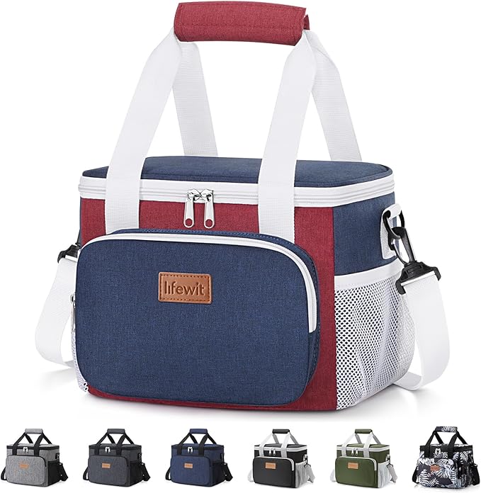 Lifewit Medium Lunch Bag Insulated Lunch Box Soft Cooler Cooling Tote for Adult Men Women, White and Red and Blue 12-Can (9L)