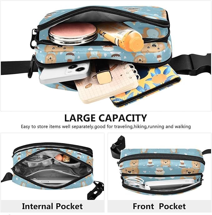 Cute Bear Cake Fanny Pack for Women Men Water Resistant Fashion Waist Packs with Adjustable Strap Belt Bag for Travel Workout Jogging Hiking 21219791