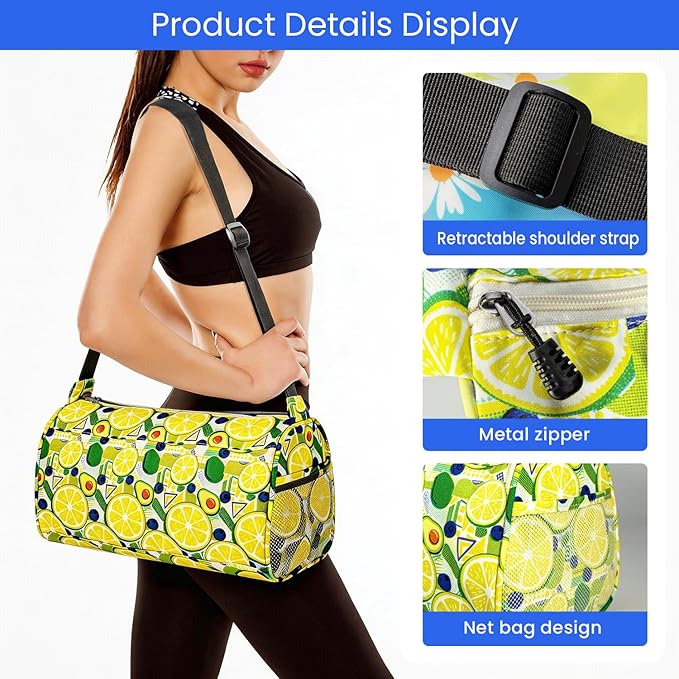 C&F BOGMOST Small Gym Bag for Women & Men,Small Lightweight Duffel Bag Carry On Bags Mini Duffel Travel Bag Waterproof Sports Bags for Workout/Sport/Trave,Fruit Lemon