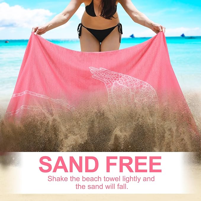 Genovega Oversized Cotton Turkish Beach Towels 72"x36" Lightweight Quick Dry Sandless Pool Swim Towel Large No Sand Adult Travel Compact Blanket Essentials Cruise Accessories Must Haves Pink Flamingo