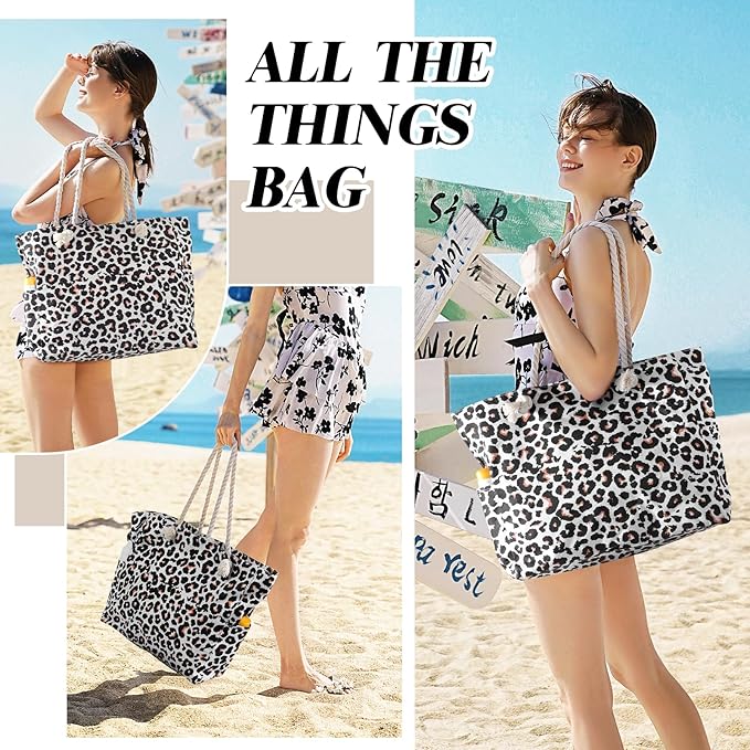 Pleneal Beach Bags For Women - Large Beach Bags with Zipper Waterproof Sandproof Swim Pool Beach Bag