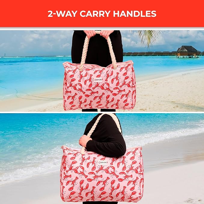 Beach Bag and Pool Bag Has Cooler Pocket, 7 Pockets Total, Zip Top. Family Size Waterproof Beach Tote
