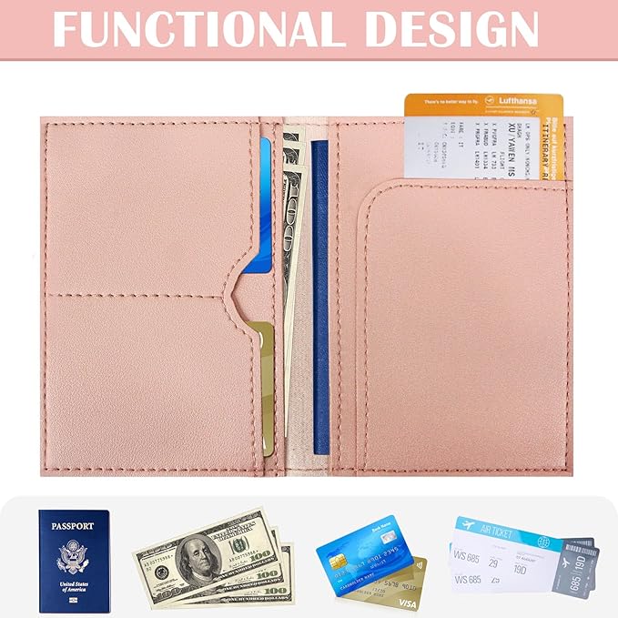 COSHAYSOO Personalized Passport Cover Holder and Initial Luggage Tag Set with Monogram Chenille Letter Patch for Women Teen Girls Couples, Preppy Travel Bag Suitcase Identifier Pink C