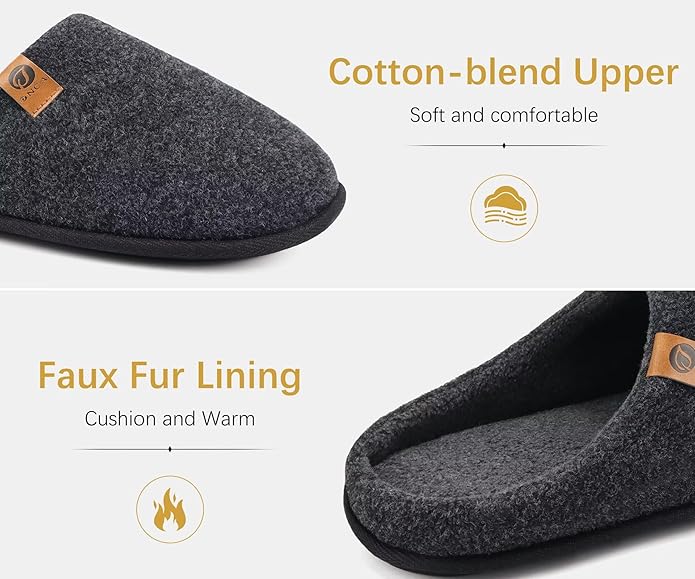ONCAI Men's House Slippers Memory Foam Slip-On Warm Cozy Scuff Home Bedroom Shoes with Indoor/Outdoor Rubber Soles US Size 7-15