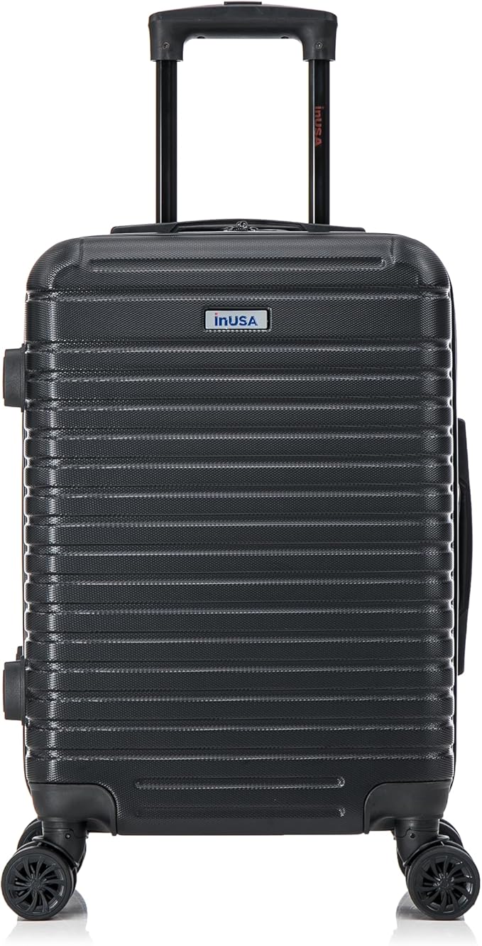 InUSA DEEP Luggage with GEL Handle | Spacious Traveling Suitcases, Travel Suitcase with Dual Spinner Wheels and Studs | 20 Inch Carry On Hardside Luggage | Black
