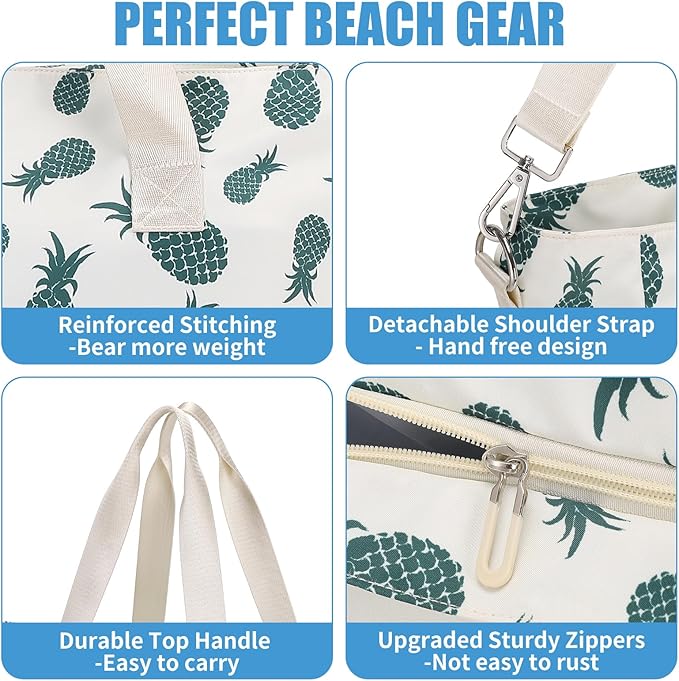 Beach Bags for Women, Large Waterproof Sandproof Swim Pool Bag with Dry Wet Seperated Pocket Utility Tote Bag