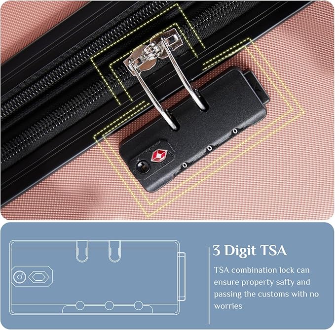 NEWBULIG 3-PCS Set Suitcases Spinner Wheels Lightweight Expandable Travel Hard Shell Luggage with TSA Lock, Pink