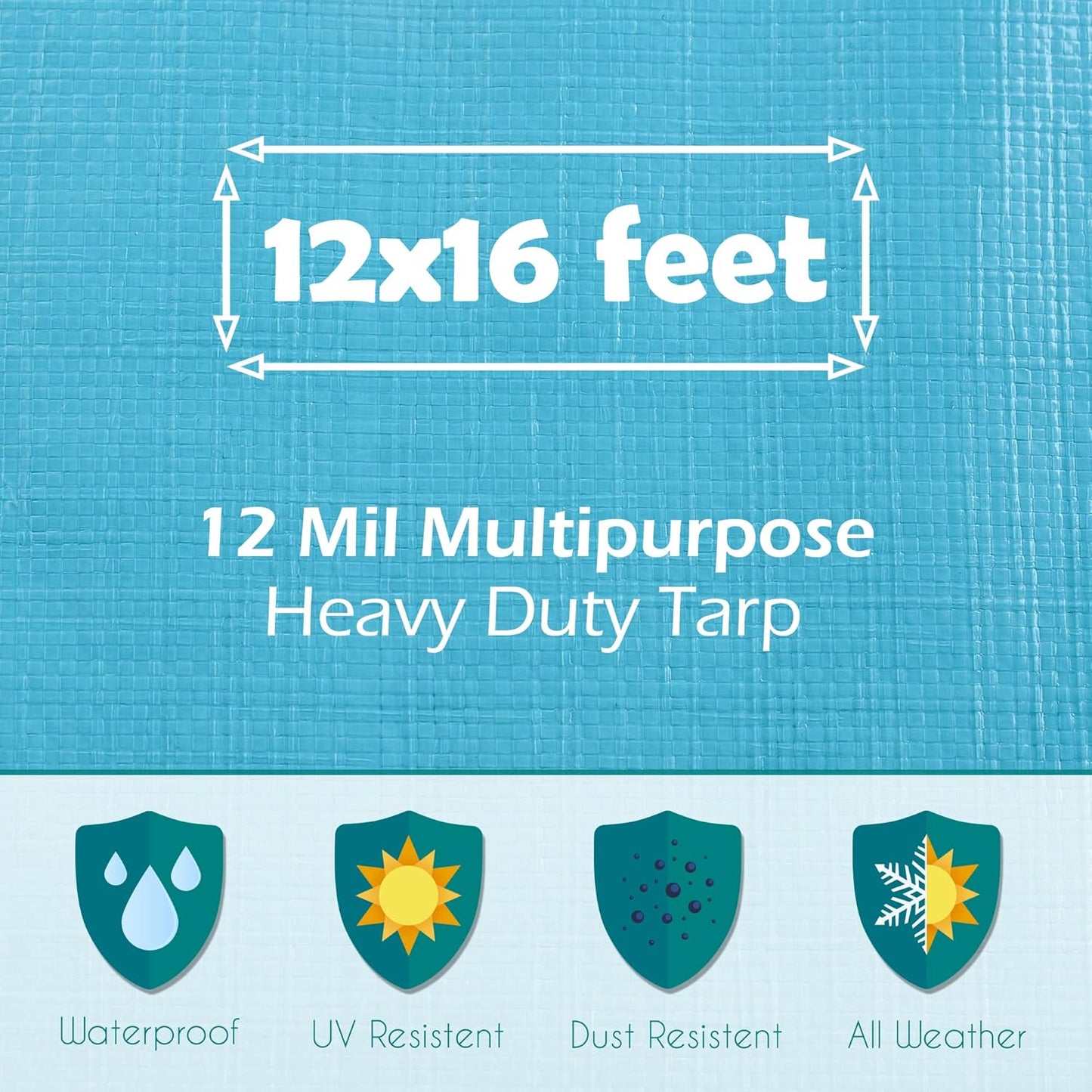 Tarps Heavy Duty Waterproof 12x16-12 mil Thick Camping Tent - Blue Tarp 12x16 UV Resistant, Rip & Tear Proof with Metal Grommets – Multipurpose Use for Camping, Tent, Boat, RV, Car, & Pool Cover