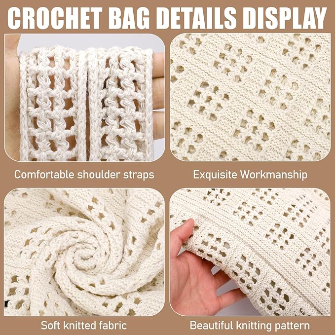 hatisan Crochet Bags for Women - Summer Beach Tote, Aesthetic Hippie Knit Bag