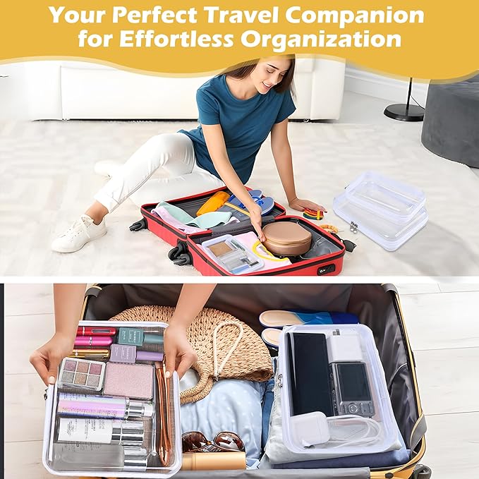 Clear Hard Shell Zipper Case Set of 3 – Waterproof Transparent Makeup and Toiletry Organizers, Multi-Purpose PVC Pouches for Travel, Cosmetics, Diaper Bags, Kids Toys & Office Supplies (SML)