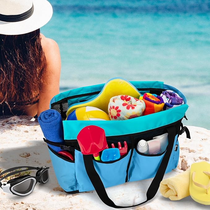 Fasrom Extra Large Mesh Beach Bag with Zipper Bottom, Oversized Tote Bag for Pool, Travel and Boating (Empty Bag Only)