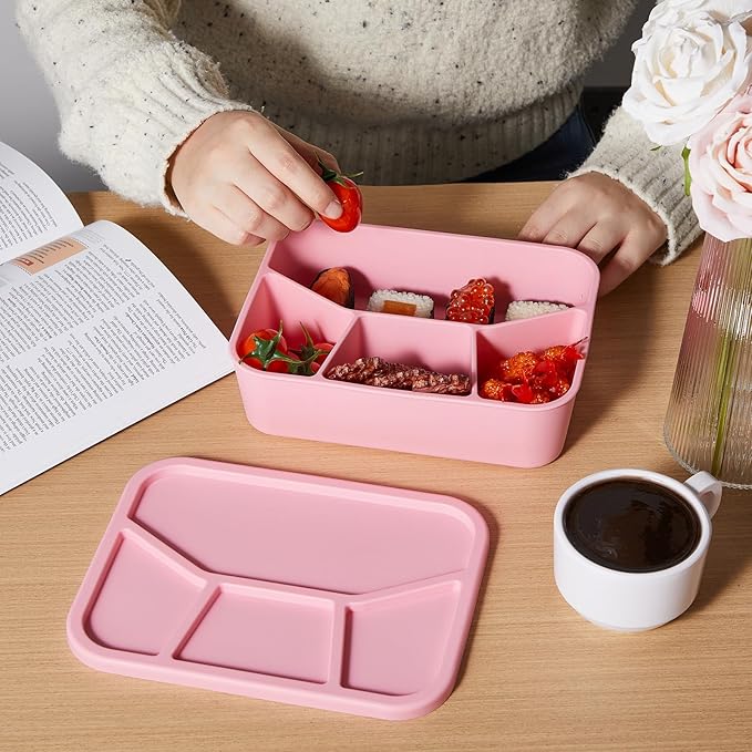 4 Pcs Silicone Bento Box Reusable Lunch Container Smooth Leak Proof Lunch Box Rectangle Bento Boxes for Adult Work Travel Food Meal Compartment Storage, 4 Colors (Bright Colors 2)