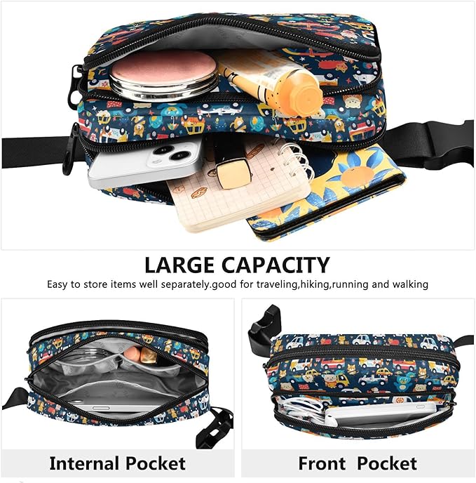 Kawaii Animal Car Fanny Pack for Women Men Water Resistant Fashion Waist Packs with Adjustable Strap Belt Bag for Travel Workout Jogging Hiking 21220288
