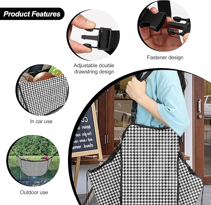 2025 New Plaid Car Seat Storage Bag - Large Capacity Passenger Seat Storage Travel Bag, Shopping Shoulder Bag, Reusable Tote with Drawstrings.