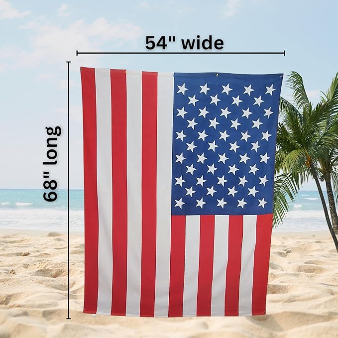 USA American Flag Beach Blanket Towel 54”x68” – 100% Cotton Velour, Highly Absorbent, Fast Drying, Easy-Pack for Spring Break, Vacation, Beach, Pool, or Sunbathing, Lightweight, Compact