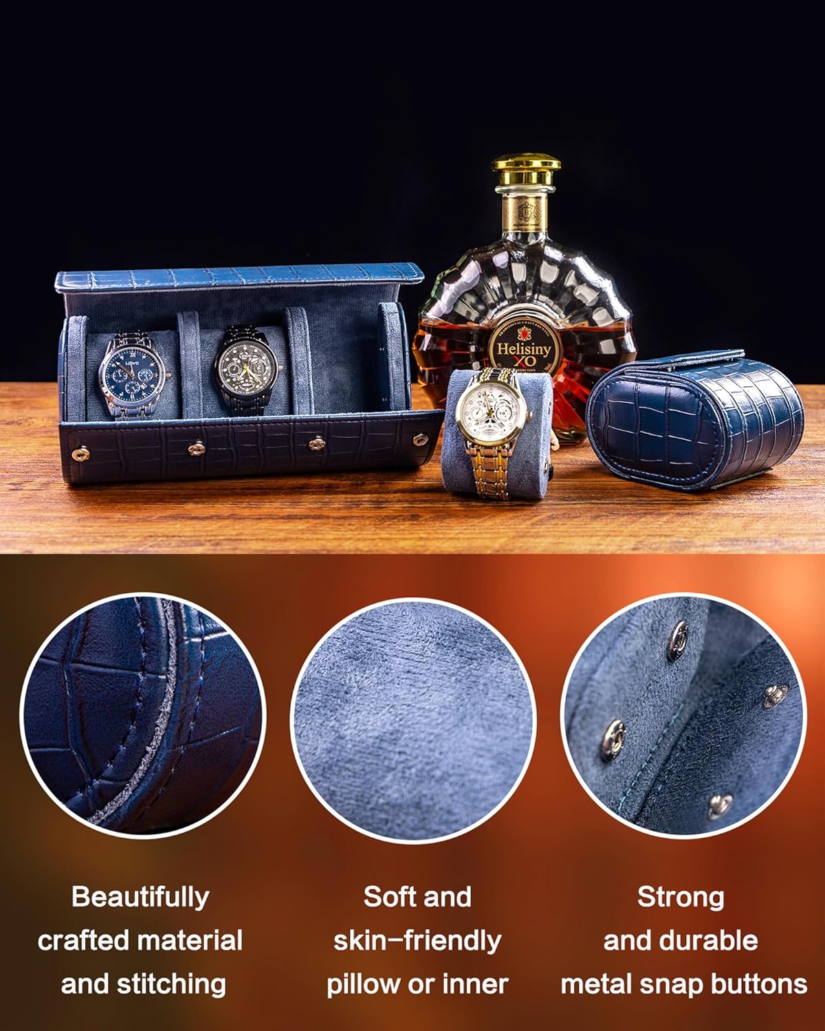 MR.OKAY 3 Watch Travel Case- Classic Leather Watch Case With Superb Texture. (Portable Watch Roll Or Organizer For Storage And Display).Festival Gift For Men, All Handcrafted By Artisans.
