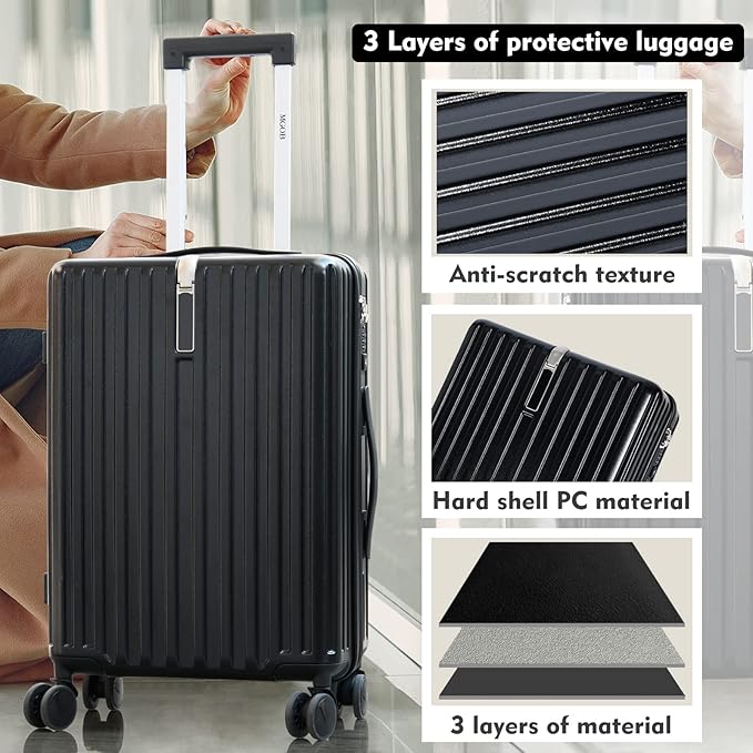 Carry On Luggage 22x14x9 Airline Approved, PC Lightweight luggage with Spinner Wheels, 20 Inch Hardside Carry-On luggage with TSA Lock Rolling suitcase for Travel