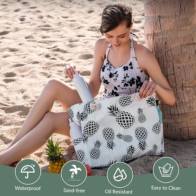 Clothirily Beach Bag for Women - Large Beach Tote Bag, Waterproof Sandproof Beach Bag with Zipper, Large Swim Pool Beach Tote