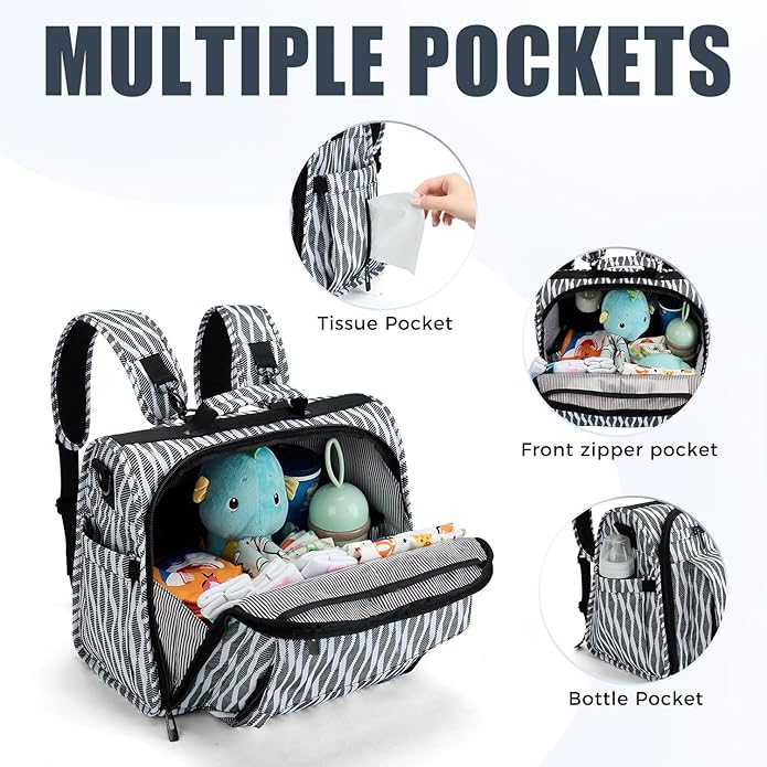 ALLCAMP Diaper Backpack, Waterproof Large Capacity Baby Bag, Multi-Function Nappy Bag with Stroller Hooks, Convertible Tote