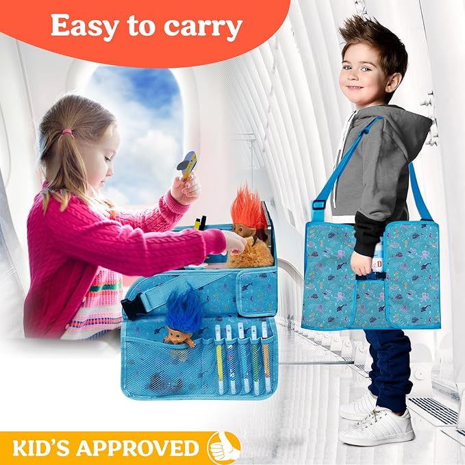 PILLANI Kids Travel Tray for Car - Road Trip Activities for Kids - Car Seat Tray for Kids Travel w/ Activity Sheets, Pens & Dry Erase Board - Toddler Road Trip Essentials & Car Accessories for Kids