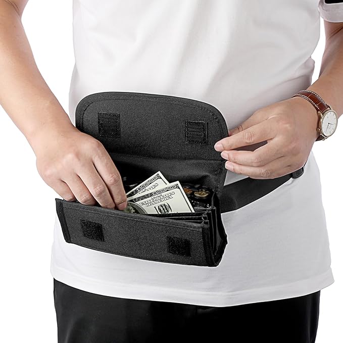 BSTKEY US Coin Holder Coin Dispenser, Fanny Pack with Banknote Waiters Purse Coin Sorter Coin Organizer, Black Coin Storage Bag with Belt for Waitress Server Collector Cashier Change