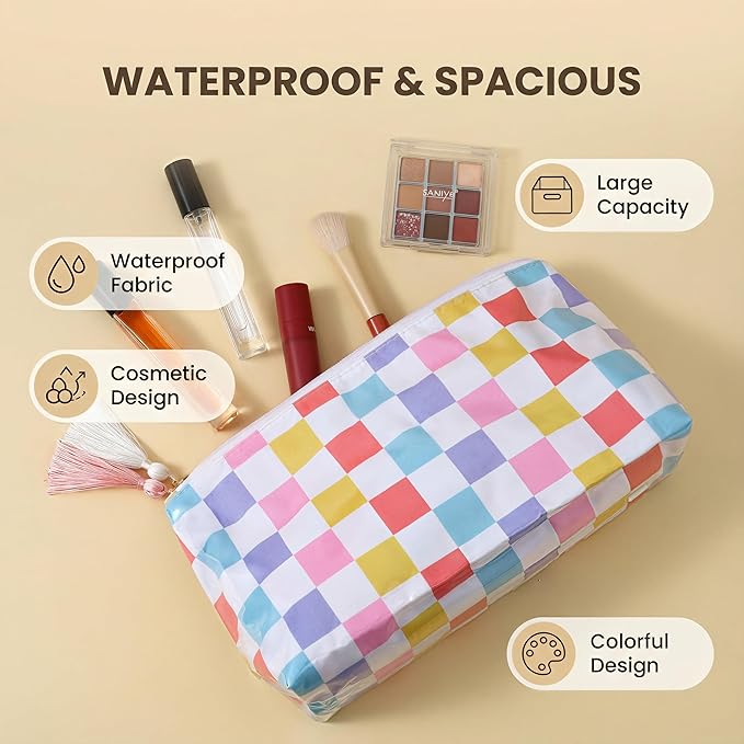 Makeup Bag, Small Clear Coated Cosmetic Bags for Women Girls, Waterproof Travel Makeup Bag for Purse Organizer Zipper Pouch Beach Summer Vacation Essentials Gifts for Women