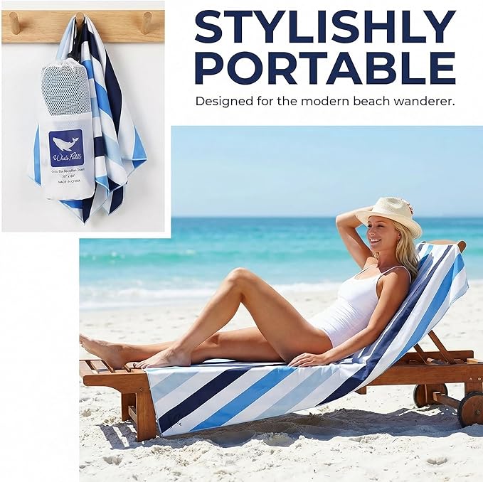 Whale Flotilla Large Quick Dry Beach Towel (30"x60"), Microfiber Sand-Free Beach Towels, Super Absorbent Compact Pool Travel Accessories, Blue